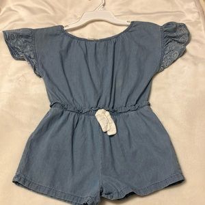 EUC JESSICA SIMPSON Denim Romper w/ embroidered flutter sleeves Girls 8